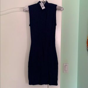Navy Blue Ribbed mock neck dress